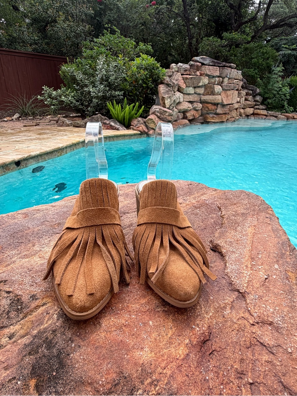 hinge Brown Fringe Suede Mule Clogs
